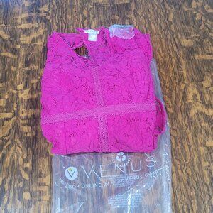 Lace Midi Dress. Fuchsia. Size 2.